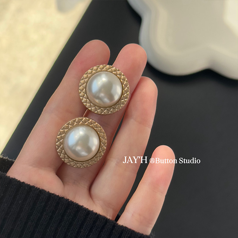 Jay'H 小香风圆形花纹边珍珠金属纽扣毛呢大衣风衣外套毛衣西服扣