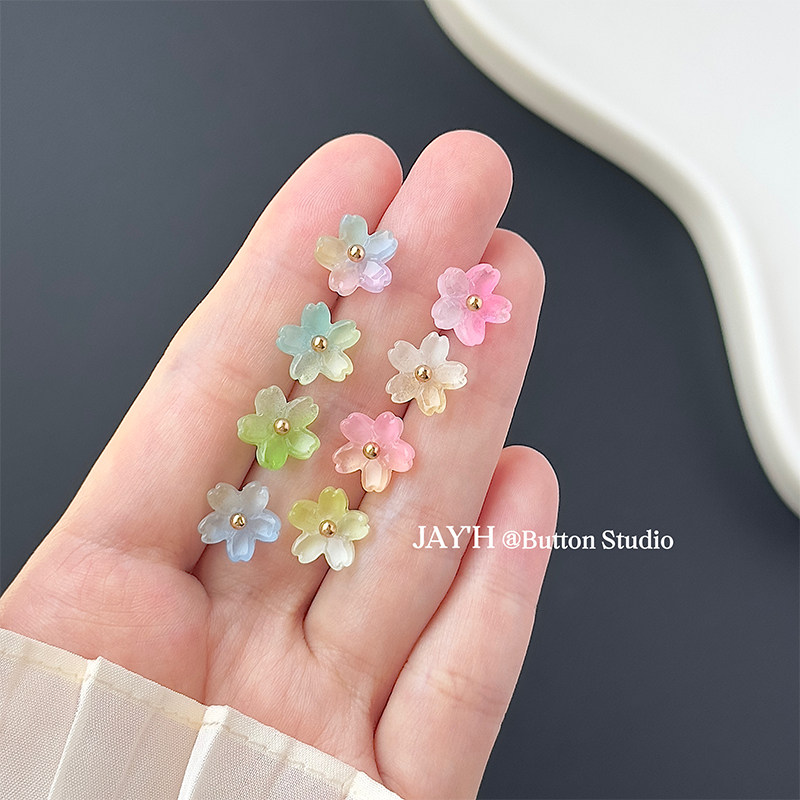 Jay'H 春夏国风彩色五瓣花朵纽扣玻璃精致旗袍衬衫唐装汉服小扣子