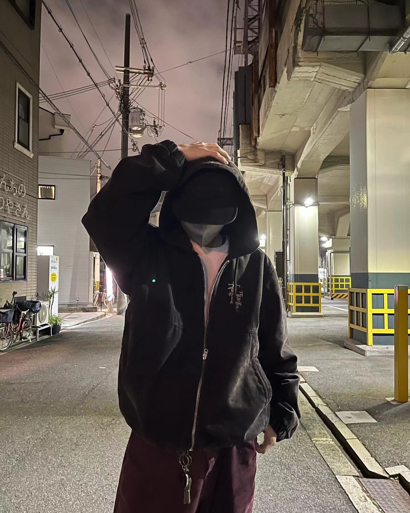 大卫のSTC水洗做旧黑8刺绣Logo纯色绗棉拉链抽绳棉服夹克男女同款