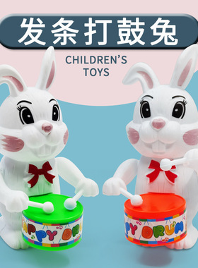 兔子打鼓上链发条儿童益智兔子打鼓玩具敲鼓玩具打鼓上旋玩具