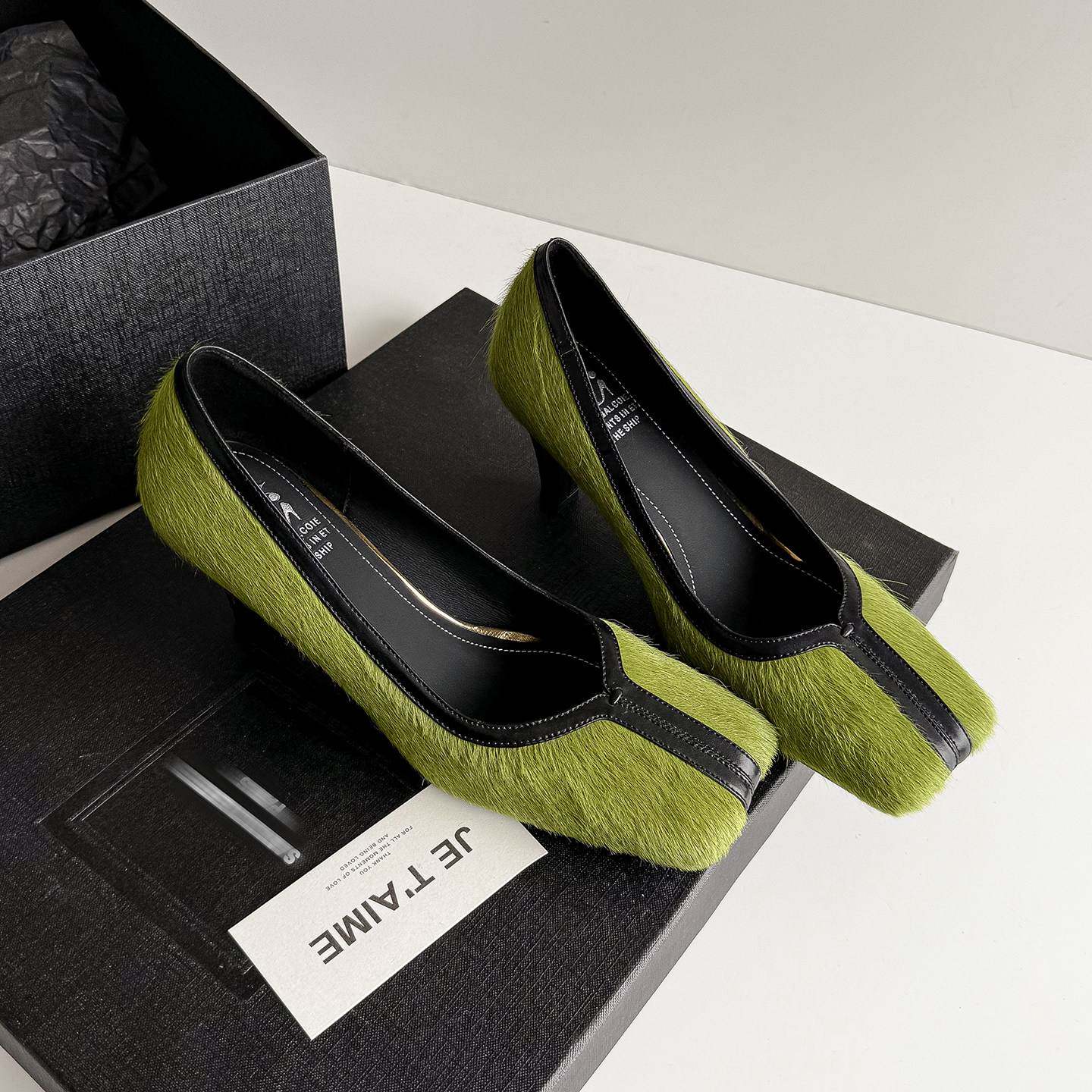 秋忆浓绿色高跟鞋女气质高级不累脚粗跟单鞋女浅口瓢鞋33码40码Dj