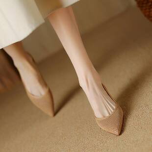 春夏配裙子透气镂空凉鞋 女2026新款 包头 白色高跟鞋 超软小羊皮单鞋