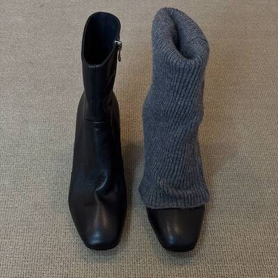 Rubywu【高智女主】2025秋冬新款棕色绒面加绒高跟短靴女时尚单靴