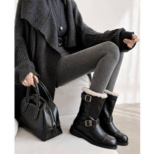 FairyWink 酷飒出镜～！粗跟可翻折雪地靴女冬圆头马丁靴机车短靴