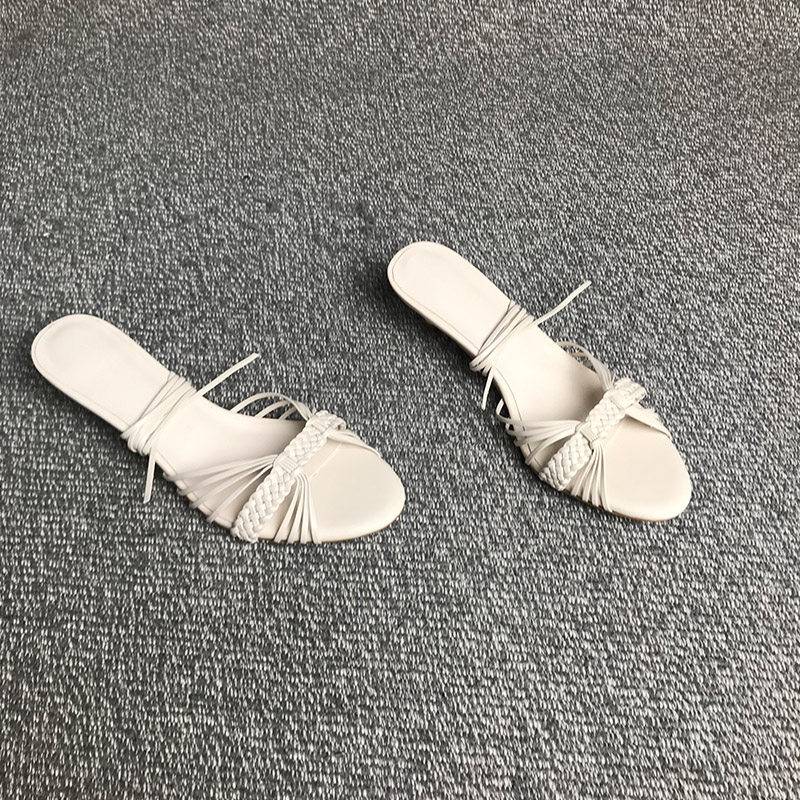 露涵思 拖鞋女夏季度假风夏季新款细带编织组合两穿脚环绑带凉鞋