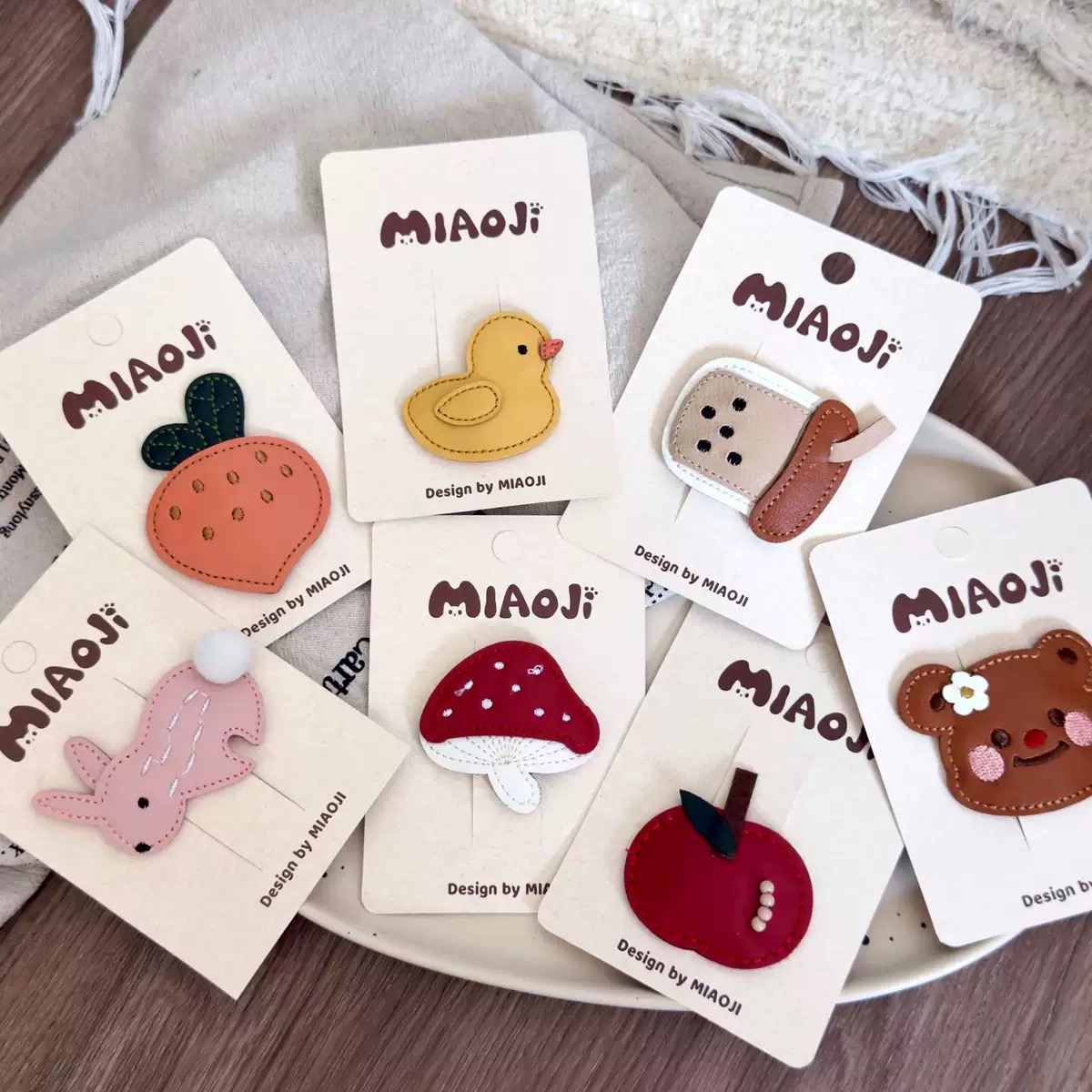 皮革卡通bb夹不伤发刘海夹童趣兔子蘑菇掰掰夹奶茶鸭子女孩发卡