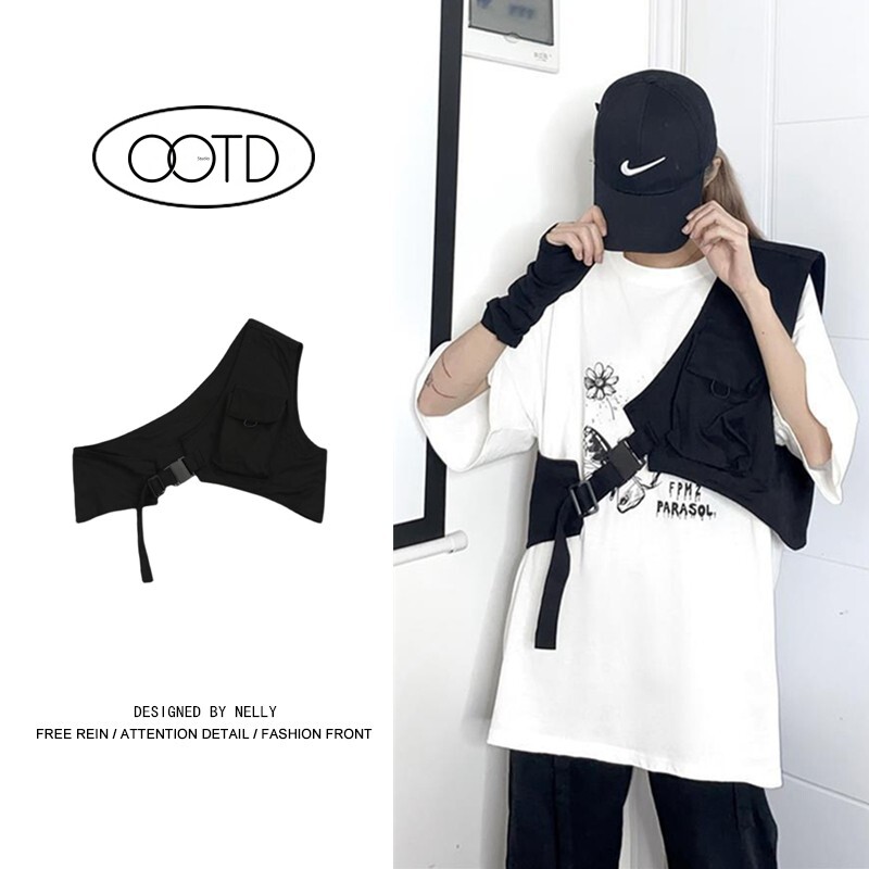 韩国ins自制高街中性风战术轻机能马甲潮牌嘻哈百搭工装背心男女