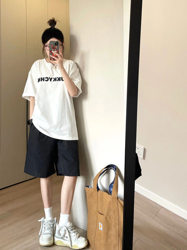 显瘦日系五分裤松紧腰工装短裤