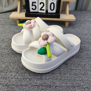 女 拖鞋 女夏季 休闲高跟踩屎感厚底增高沙滩鞋 可爱网红外穿海边凉鞋