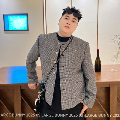 阿胖胖 亮片大码时髦百搭小香风外套男宽松休闲潮流时尚夹克上衣