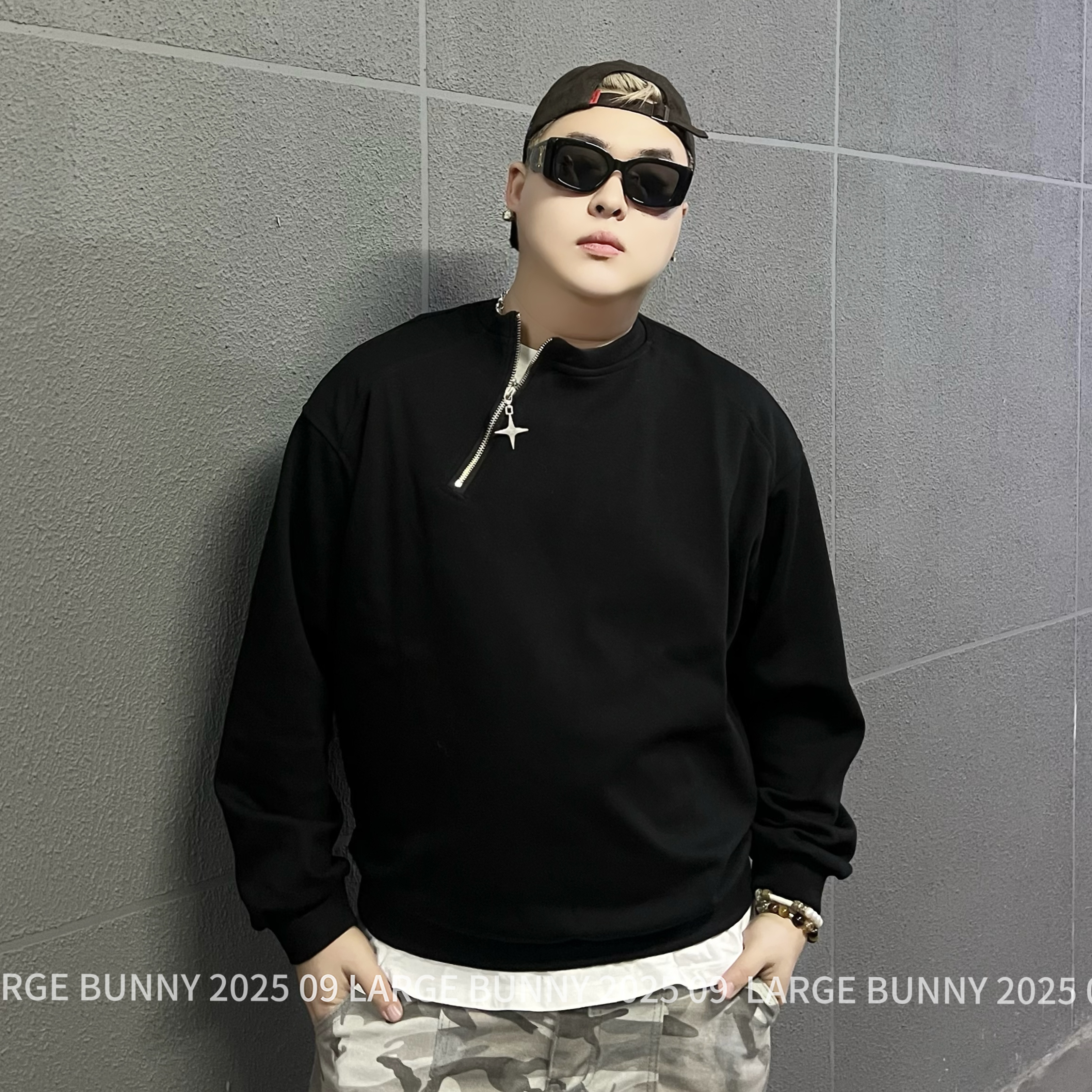 阿胖胖大码美式复古半拉链卫衣男女宽松休闲百搭潮流套头上衣