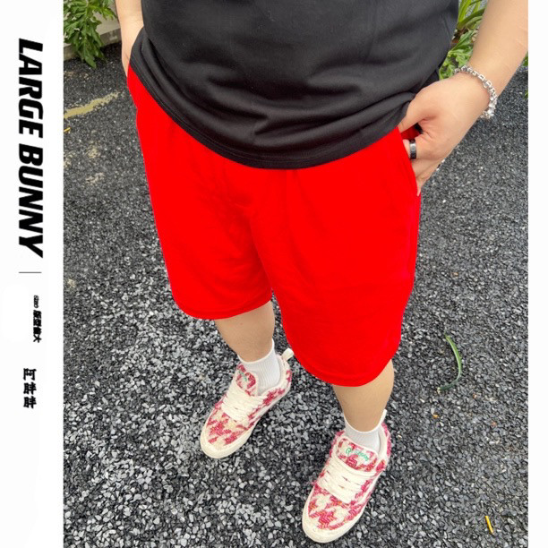 阿胖胖 夏季新款潮牌红色短裤男宽松休闲五分裤子潮流韩版情侣款
