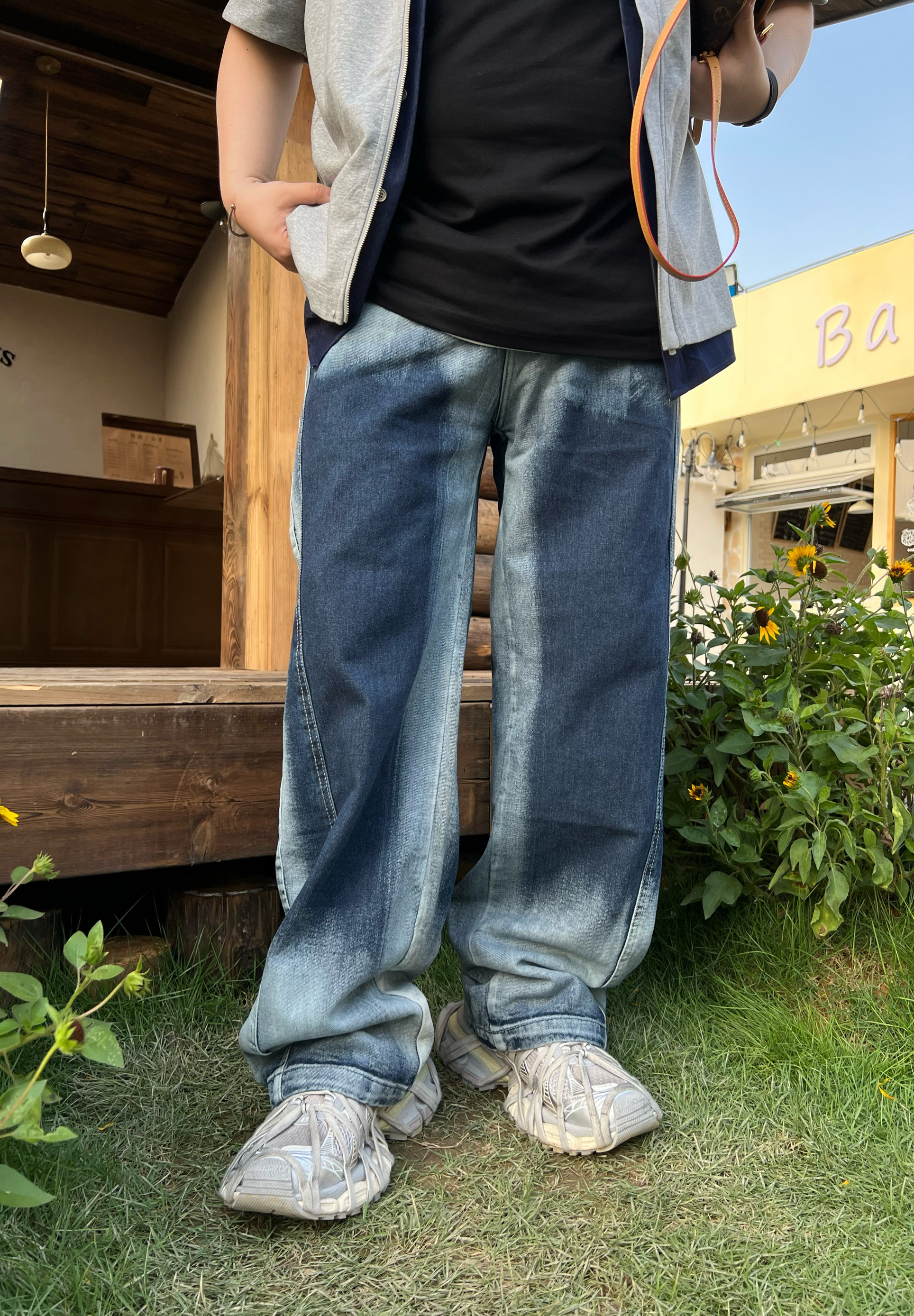 阿胖胖 大码美式时尚水洗渐变牛仔裤男夏季宽松休闲百搭直筒长裤