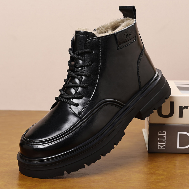 冬季新款真皮羊毛保暖棉鞋户外商务休闲棉靴防水加厚皮毛一体棉鞋