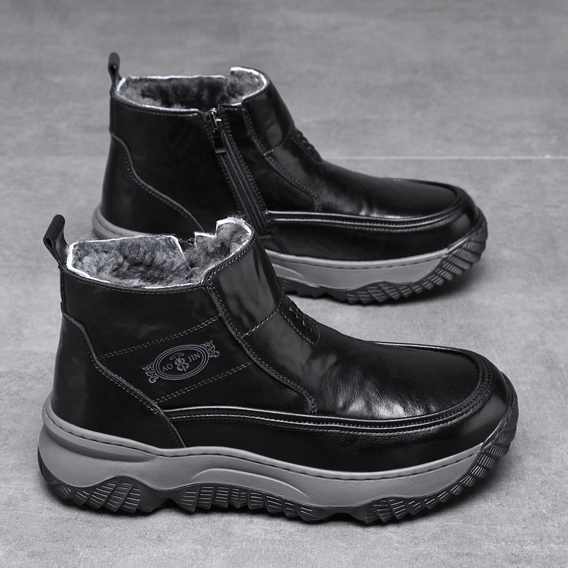 冬季新款男士真皮羊毛保暖棉鞋皮毛一体防滑高帮软底东北保暖男鞋