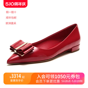 0704646 FERRAGAMO 菲拉格慕女士牛皮双蝴蝶结尖头芭蕾舞平底鞋