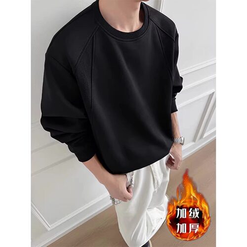特大码加肥300斤解构正肩卫衣男士美式极简风box长袖T恤加绒上衣