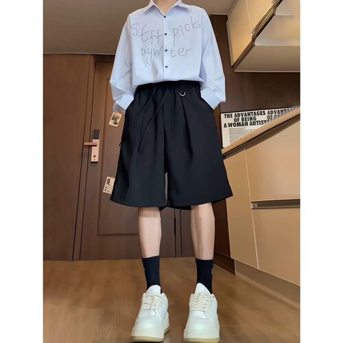 美式冰丝西装五分短裤男大码