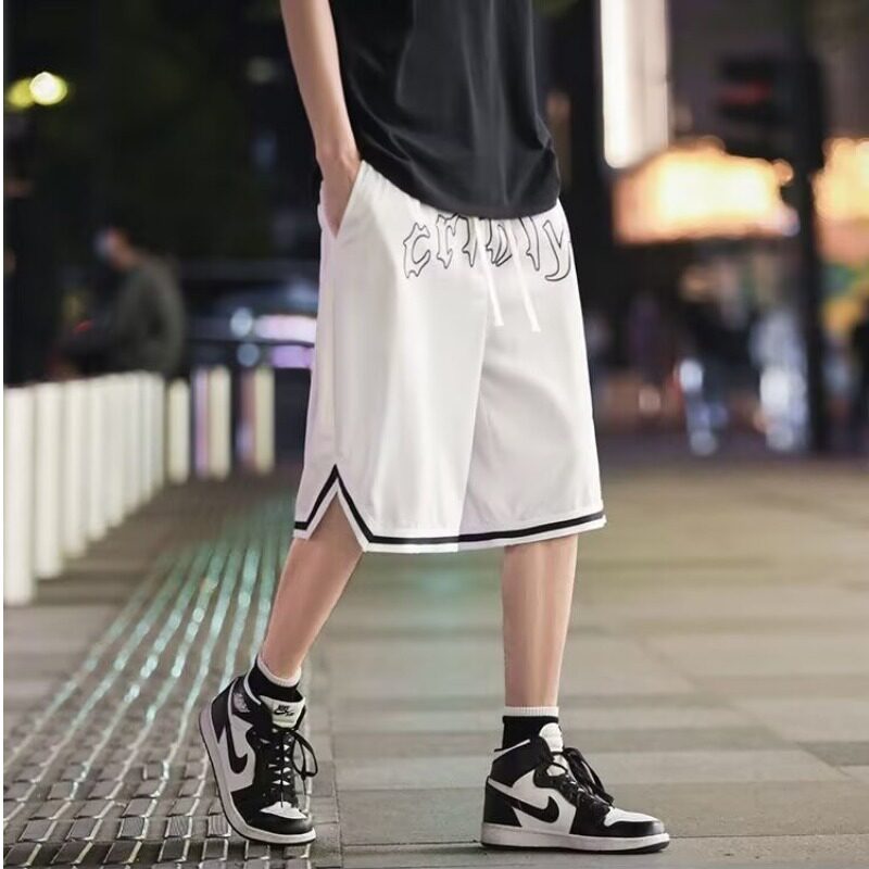 美式篮球短裤男生冰丝凉感夏季简约宽松速干过膝裤衩直筒五分裤子