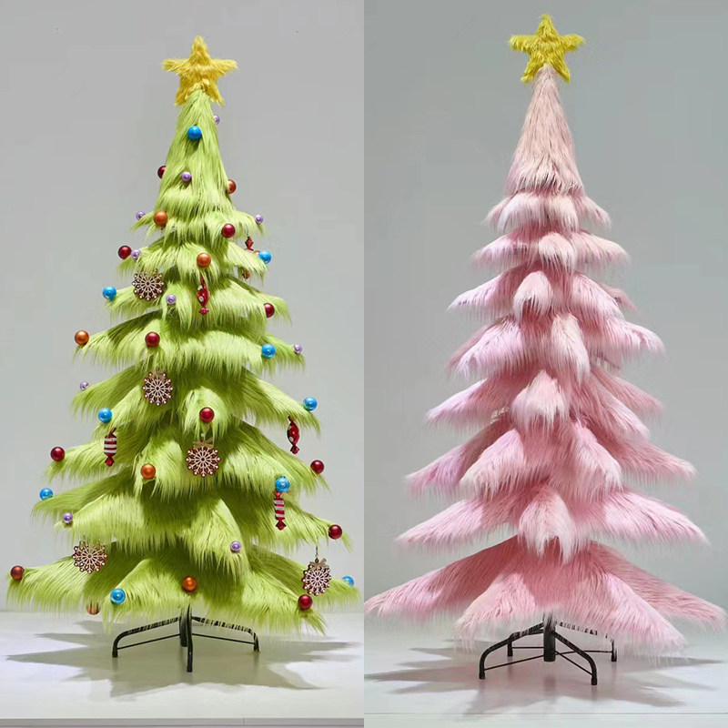 2026冬季毛毛圣诞树毛毛花雪人装饰摆件商场橱窗美陈道具新年摄影