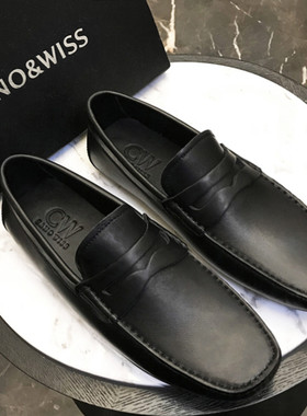 CW2026春季新款乐福鞋男真皮鞋豆豆鞋懒人一脚蹬商务英伦休闲n