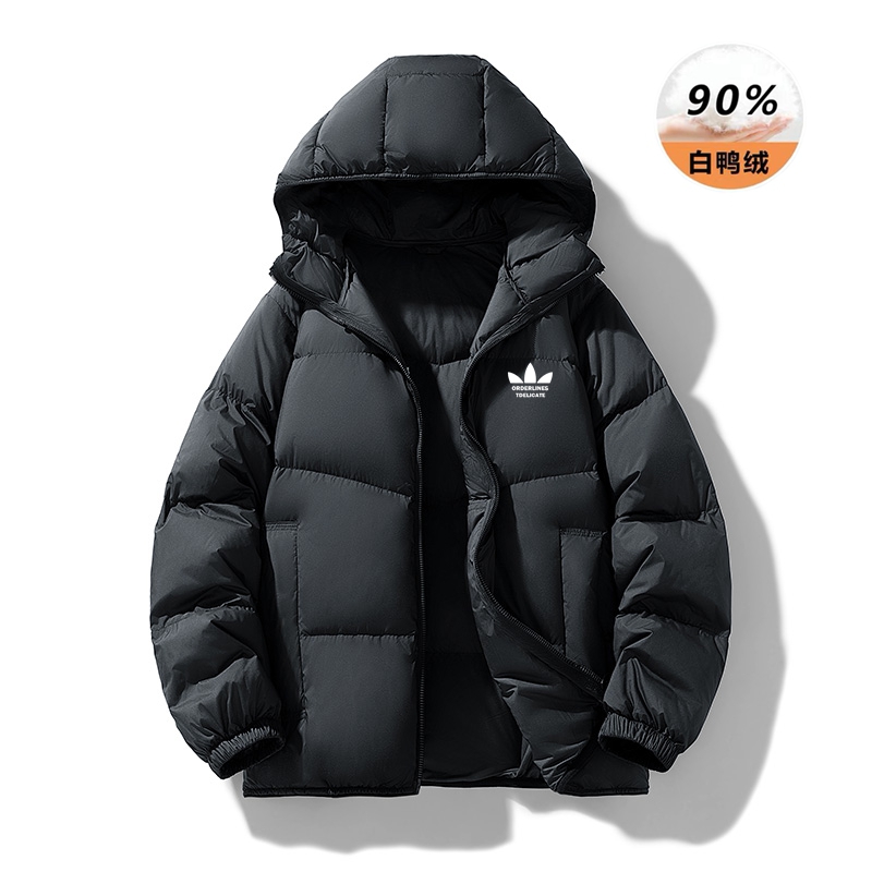 运动三叶草冬季羽绒服男加厚保暖宽松百搭连帽御寒面包服外套男