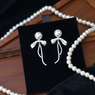 法式蝴蝶结珍珠耳环女轻奢气质高级感小众独特耳钉耳夹无耳洞耳环