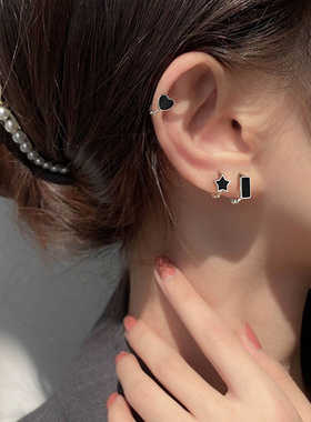 黑色五角星爱心耳扣气质耳饰女酷耳环简约ins耳骨钉夏季款小耳圈