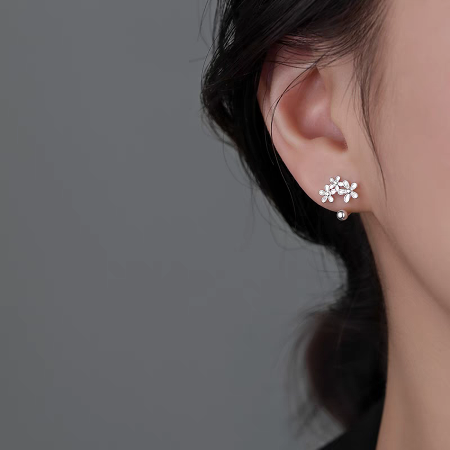 花朵弯钩耳钉女小众设计
