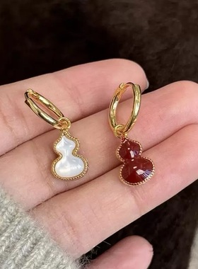 新中式精致双面葫芦耳扣女轻奢气质高级感耳圈复古红色耳饰