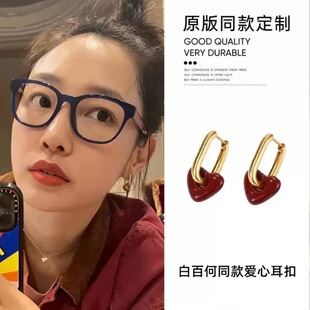 安可拉红色爱心耳环法式复古高级感金色素圈耳扣小众简约百搭耳饰