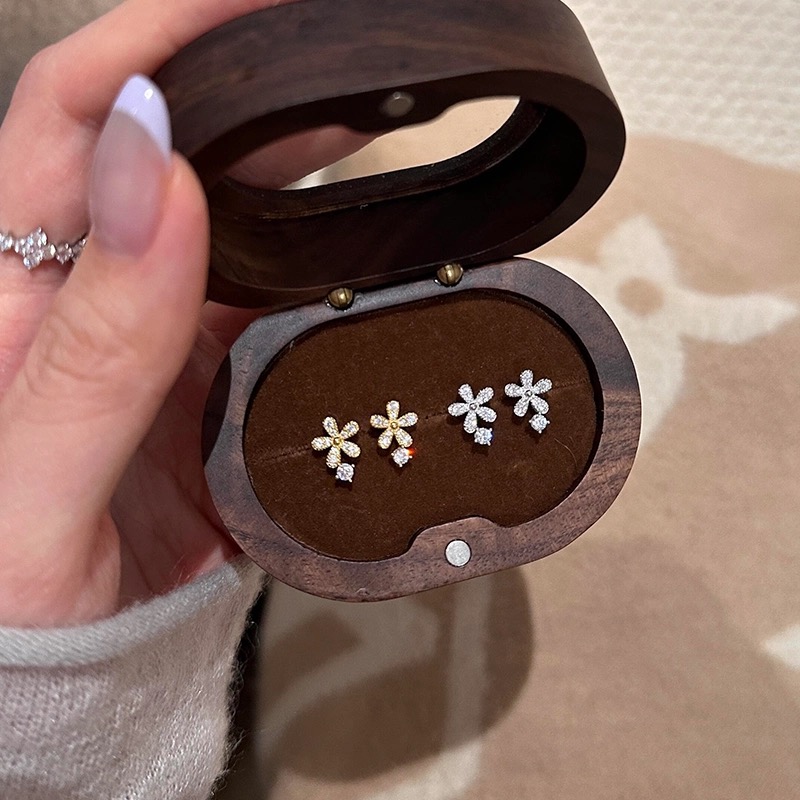 925银针满钻花朵耳钉女小巧精致