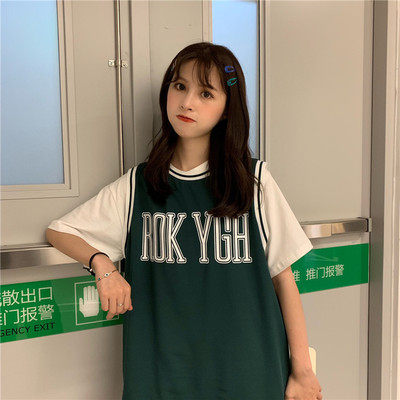 여성용 캐주얼 스포츠 슈트 한국판 다용도 캐미솔 여성용 여름용 아우터 농구복 인트 트렌디 상의