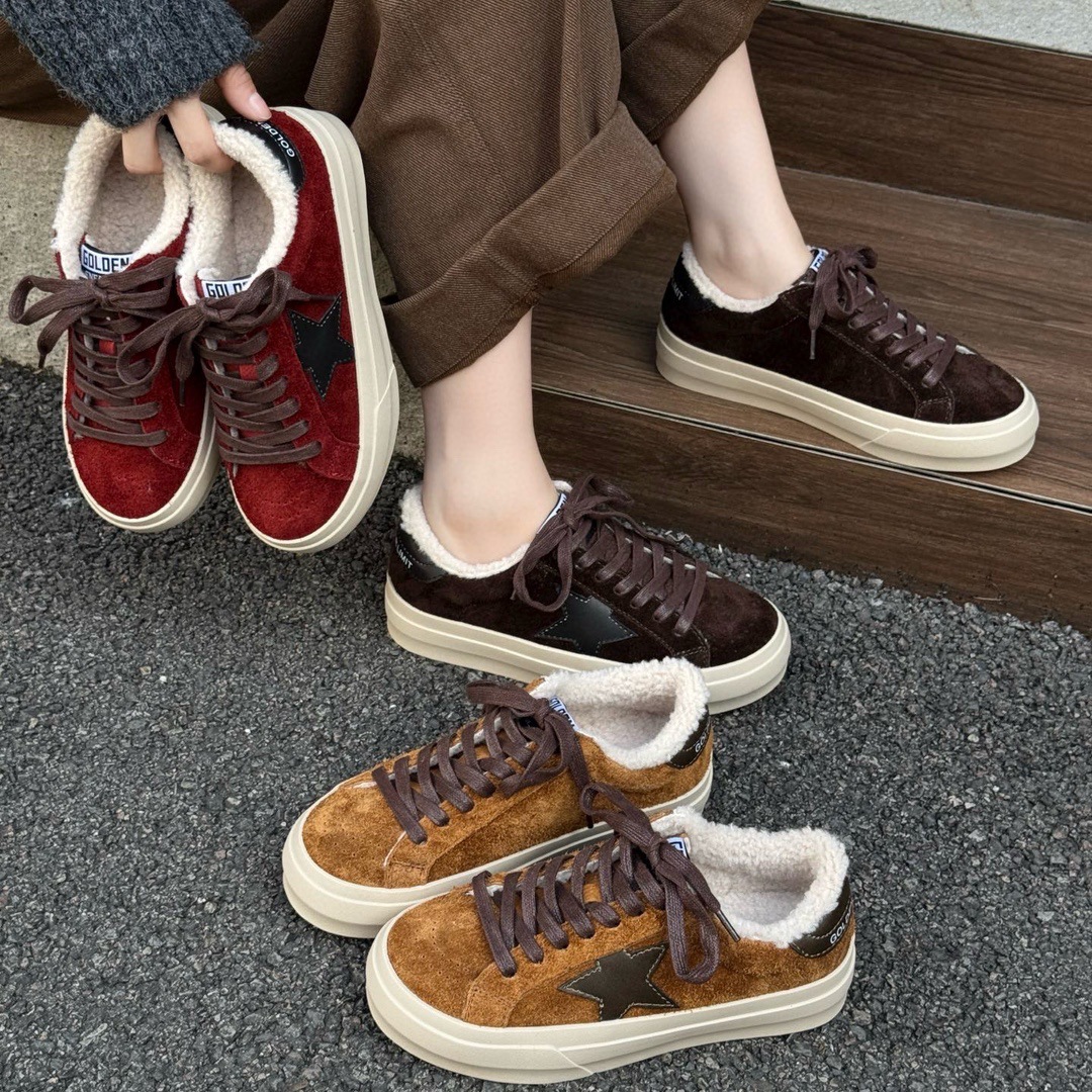 复古做旧真皮星星小脏鞋2025新款女式冬天加绒保暖棉鞋板鞋女