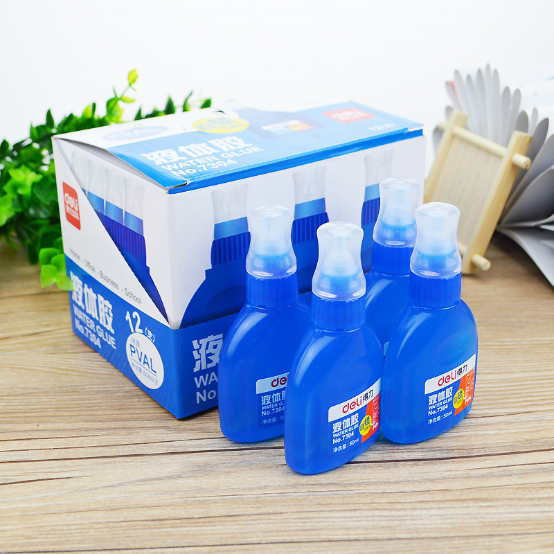 deli得力7304胶水 50ml一瓶 带刷头透明液体胶水 自锁毛梳头液体胶 小