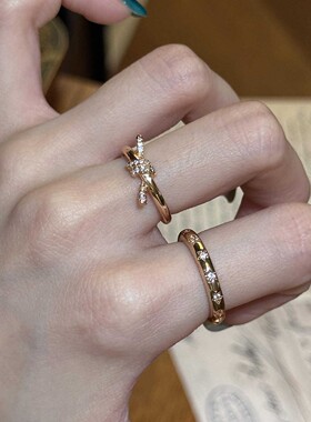 中古金色马鞍星星戒指女轻奢感仿钻食指戒叠戴感百搭指环