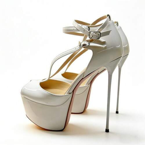 新款 个性时装高跟鞋白色漆皮罗马水台凉鞋女heels sandal 16CM