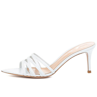 黑色白色PU尖头Strappy细高跟穆勒凉拖鞋外贸跨境货源时装凉鞋