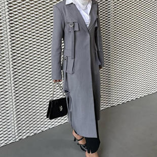 2026年春季高级感单排扣长袖设计显瘦英伦百搭长款风衣外套女涤纶