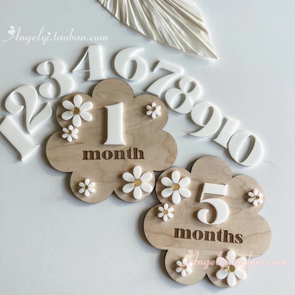 Wooden Milestone Cards宝宝出生月份纪念里程碑婴儿周岁成长记录