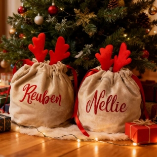 Gift Eve Bag 驯鹿糖果袋Christmas 定制名字圣诞节礼物抽绳袋子