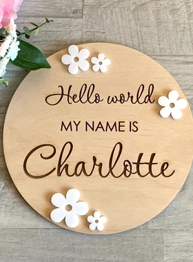 定制婴儿出生告示牌宝宝姓名牌新生儿礼物Baby Announcement Sign