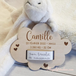 Personalized Wooden Birth Bracelet Holder 定制婴儿出生告示牌