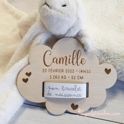 Personalized Wooden Birth Bracelet Holder 定制婴儿出生告示牌