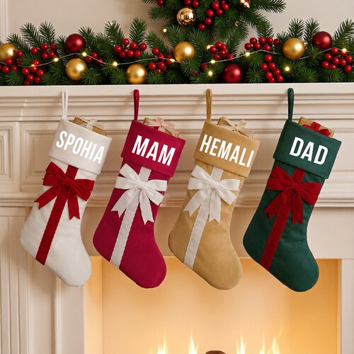 Personalized Bow Christmas Stocking 定制名字圣诞袜圣诞装饰品