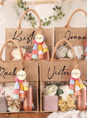 Custom gift bag 定制名字新娘婚礼伴手礼礼品袋创意DIY亚麻布袋
