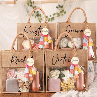 Custom gift bag 定制名字新娘婚礼伴手礼礼品袋创意DIY亚麻布袋