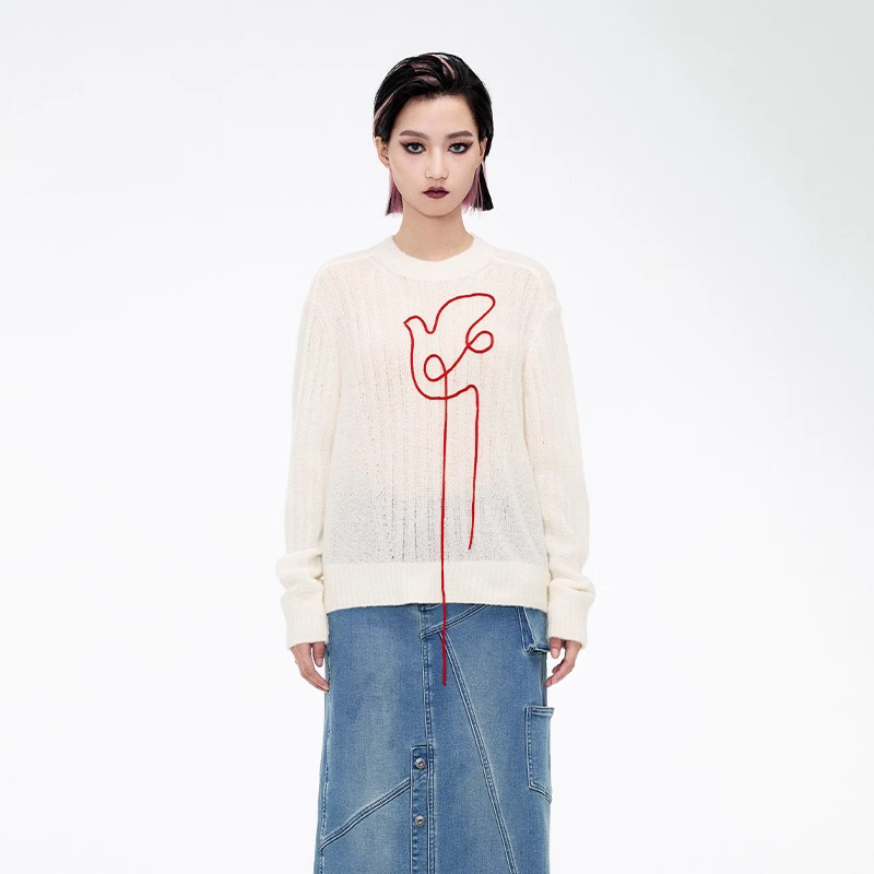 CHAU.RISING/洲升绣花圈圈羊绒衫