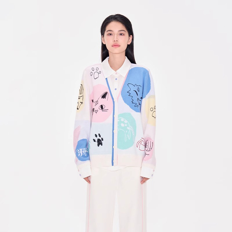 CHAU.RISING/洲升2025春季新款羊毛真丝拼接假两件开衫外套上衣女