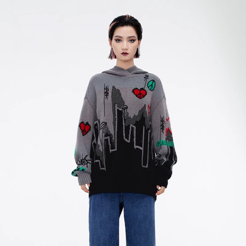 CHAU.RISING/洲升2024冬季新款和平系列宽松山羊绒帽衫卫衣上衣女